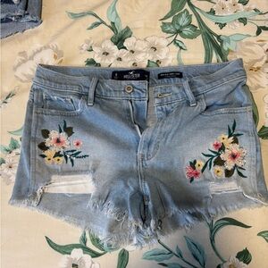 Hollister Light Blue Jean Shorts with Floral Embroidery
